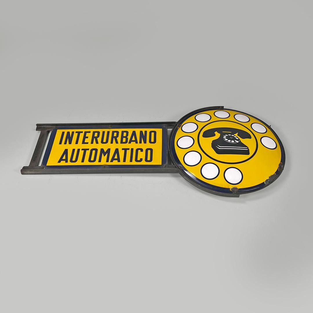 Italian mid-century modern yellow white and black metal telephone sign, 1960s For Sale 5