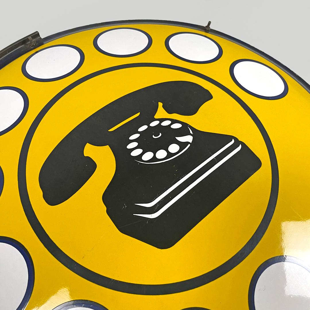 Italian mid-century modern yellow white and black metal telephone sign, 1960s For Sale 10