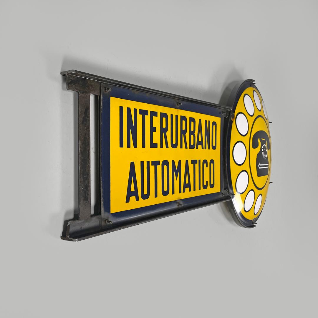 Mid-20th Century Italian mid-century modern yellow white and black metal telephone sign, 1960s For Sale