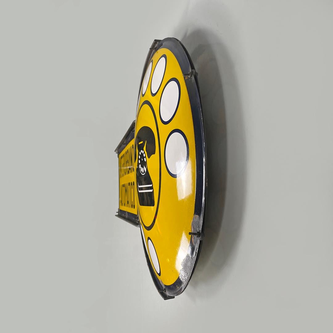 Metal Italian mid-century modern yellow white and black metal telephone sign, 1960s For Sale