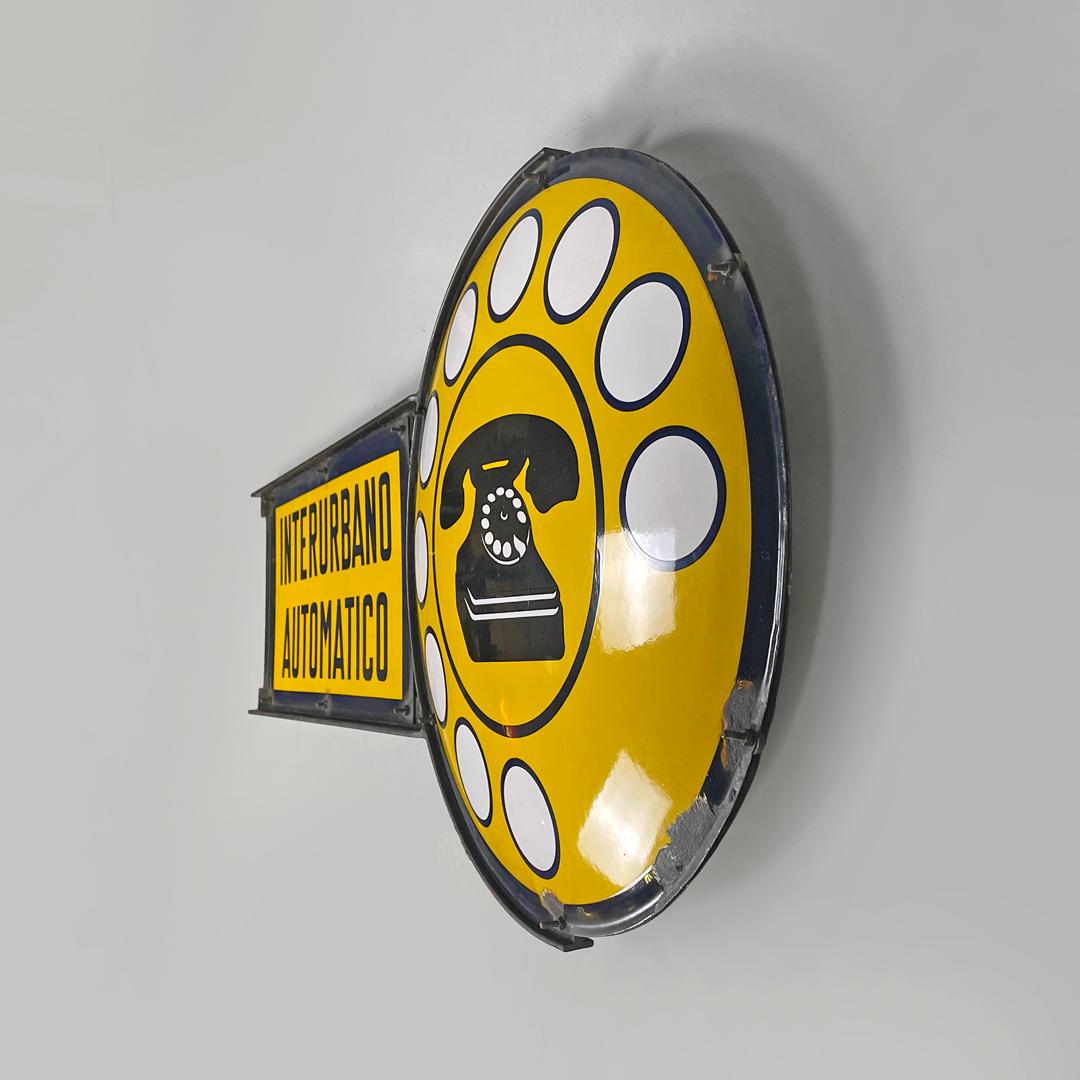 Italian mid-century modern yellow white and black metal telephone sign, 1960s For Sale 1