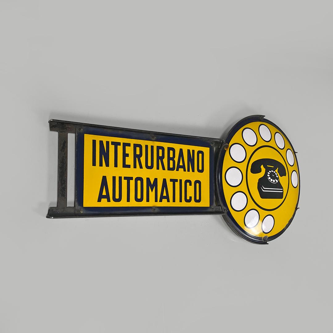 Italian mid-century modern yellow white and black metal telephone sign, 1960s For Sale 2