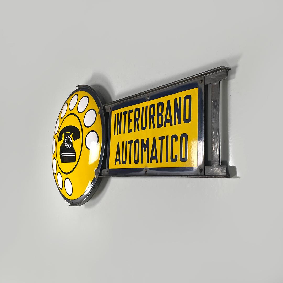 Italian mid-century modern yellow white and black metal telephone sign, 1960s For Sale 3