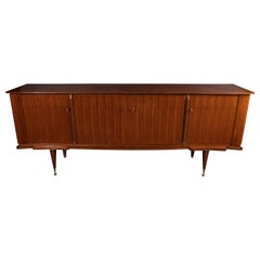 Italian Mid-Century Modern Zebra Wood Sideboard with Brass Sabots, Locks & Keys