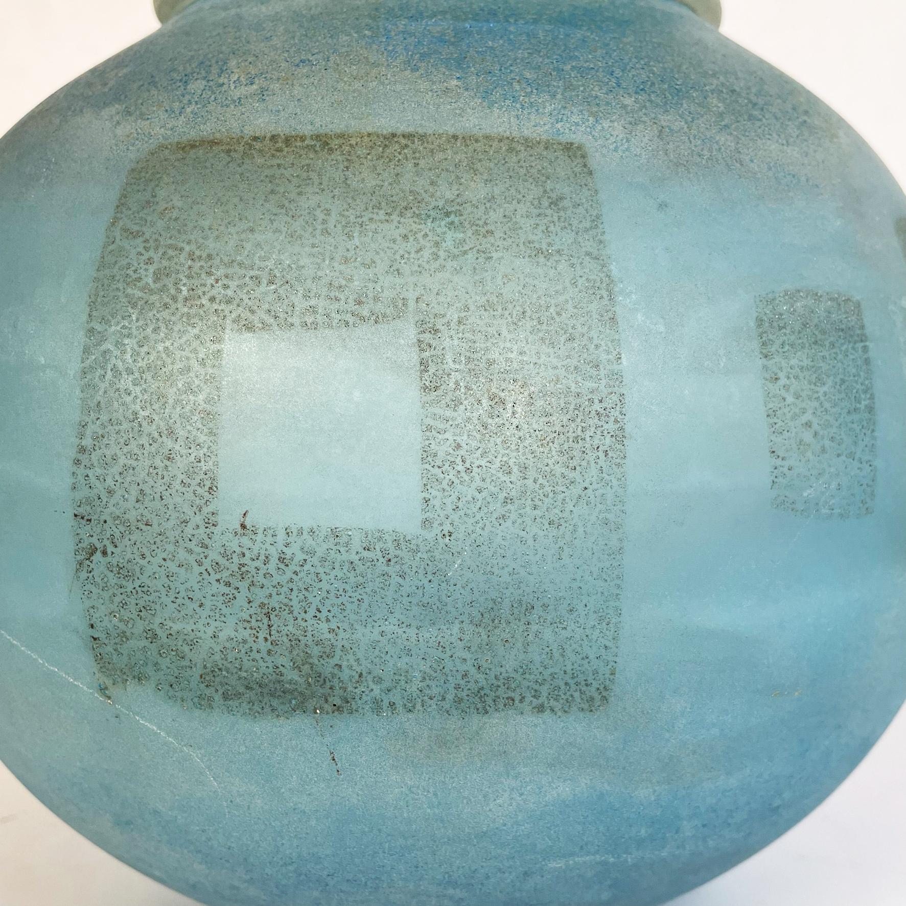 Italian Mid-Century ModernAquamarine Blue Glass Vase with Geometric Shapes, 1960s 2