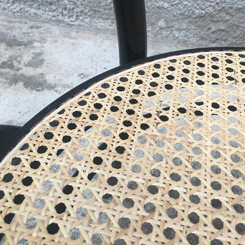 Italian Mid-Century Modern Chair Thonet in Straw and Black Wood, 1930s 3