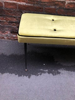 Italian Mid-Century Modernism Style Velvet and Black Legs Brass Ending Bench