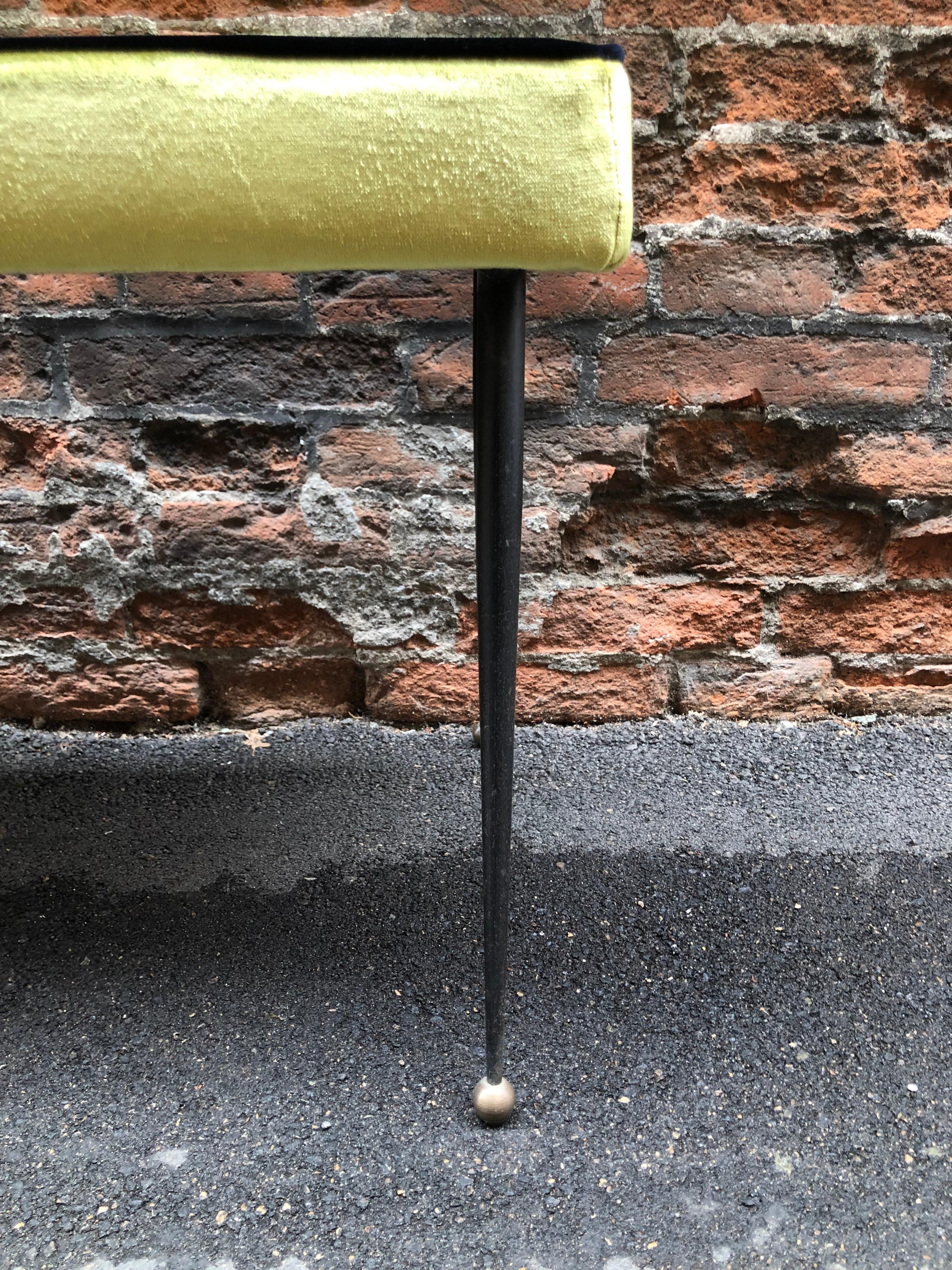 Italian Mid-Century Modernism Style Velvet and Black Legs Brass Ending Bench 1