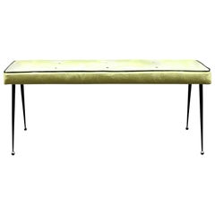 Italian Mid-Century Modernism Style Velvet and Black Legs Brass Ending Bench