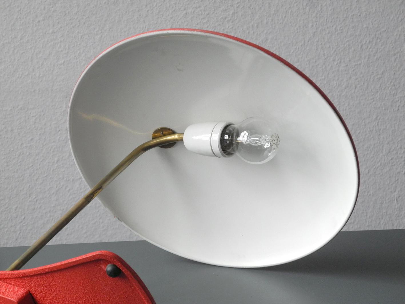 Metal Italian Mid-Century Modernist Table Lamp with Red Shrink Varnish