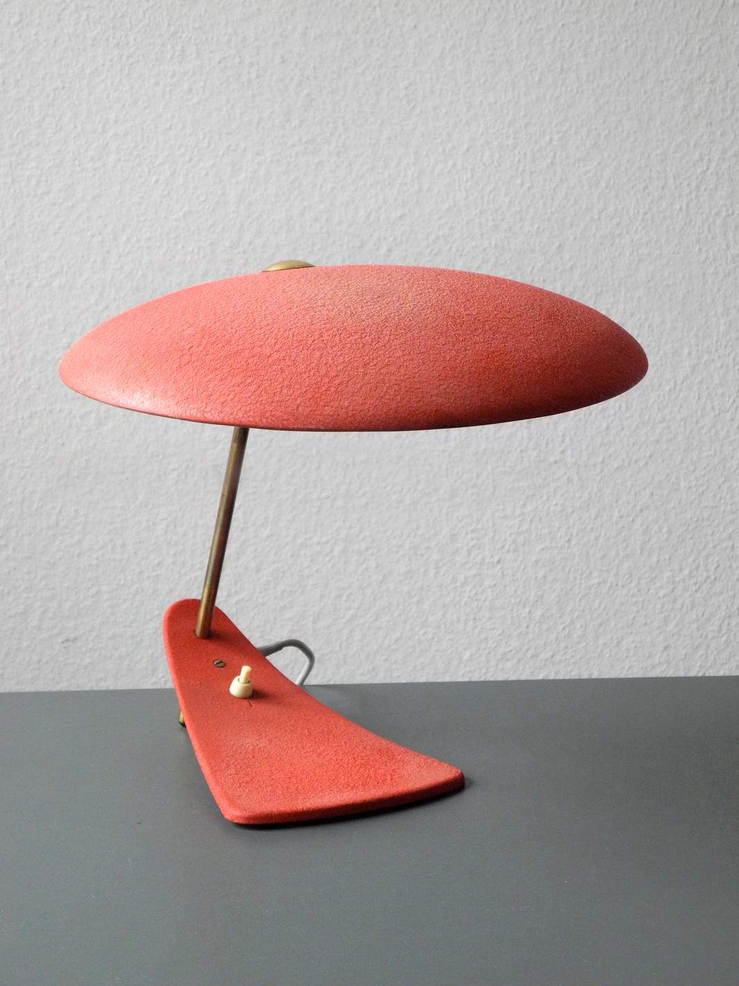 Italian Mid-Century Modernist Table Lamp with Red Shrink Varnish 3