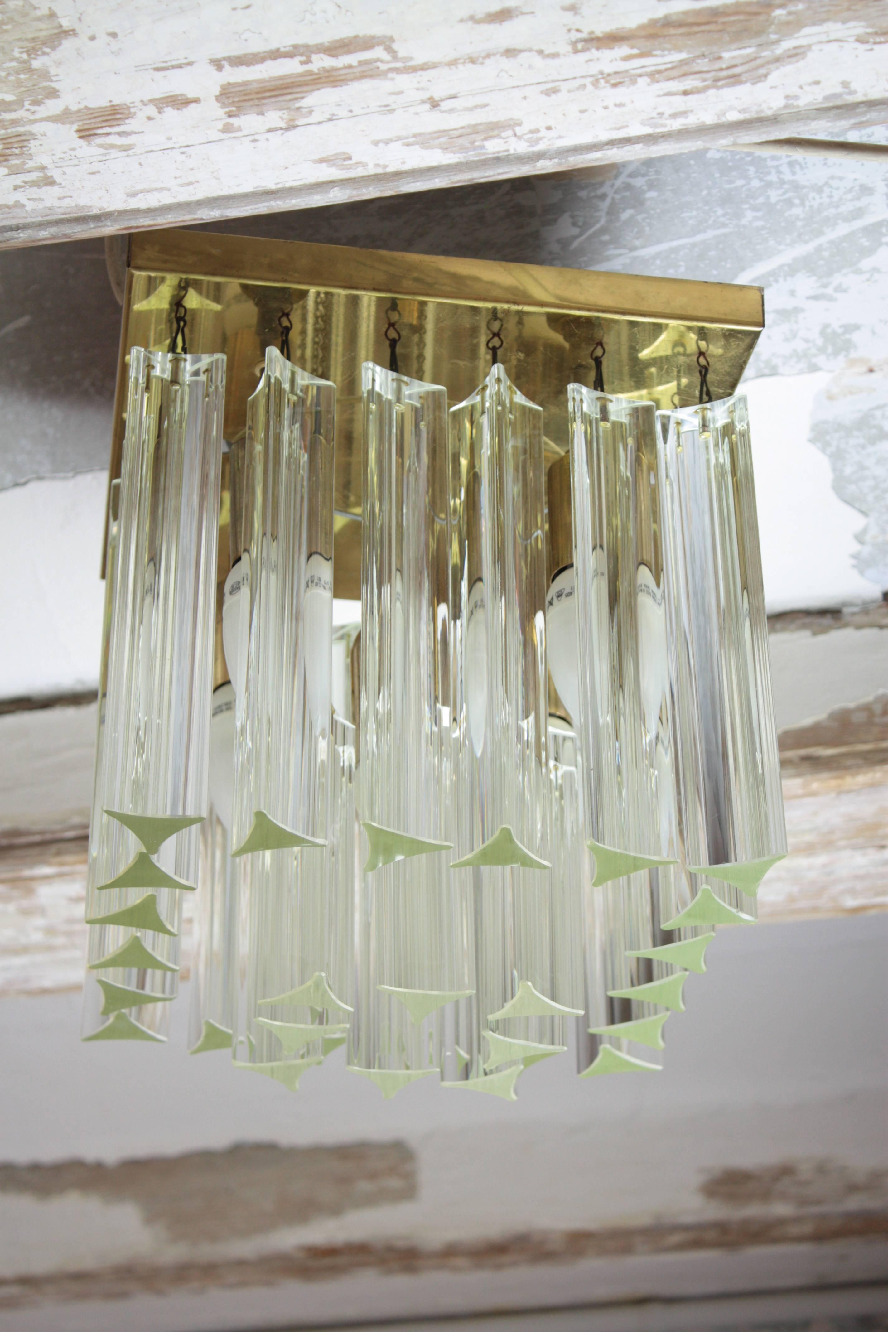 Cut Glass Italian Modernist Triedri Camer Murano Glass Ceiling Light Fixture, 1970s