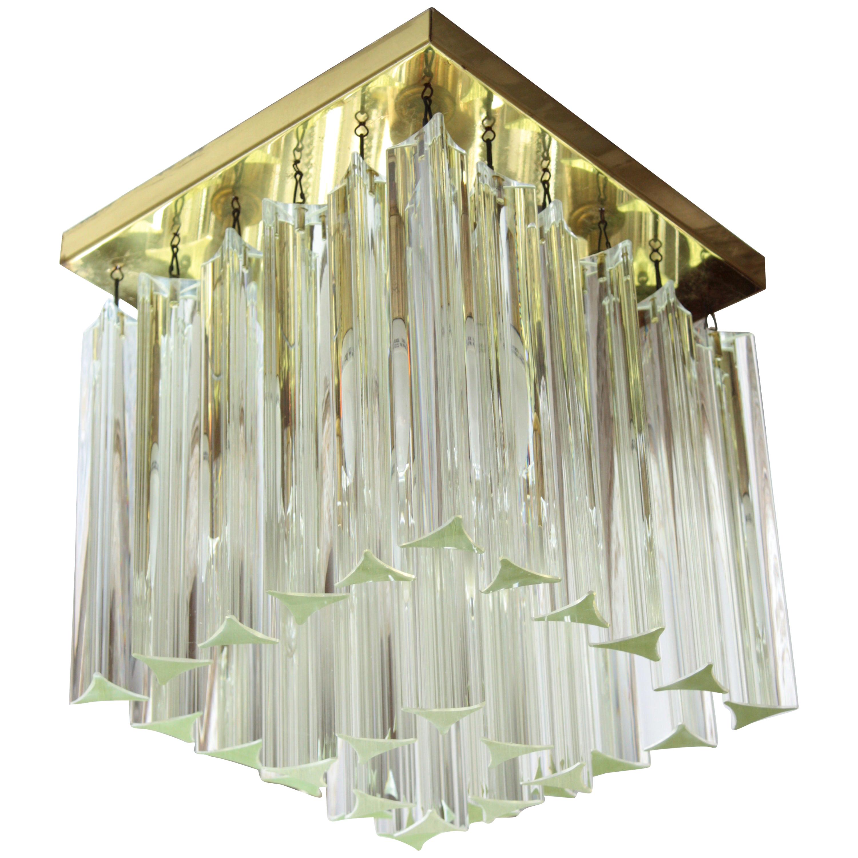 Italian Modernist Triedri Camer Murano Glass Ceiling Light Fixture, 1970s
