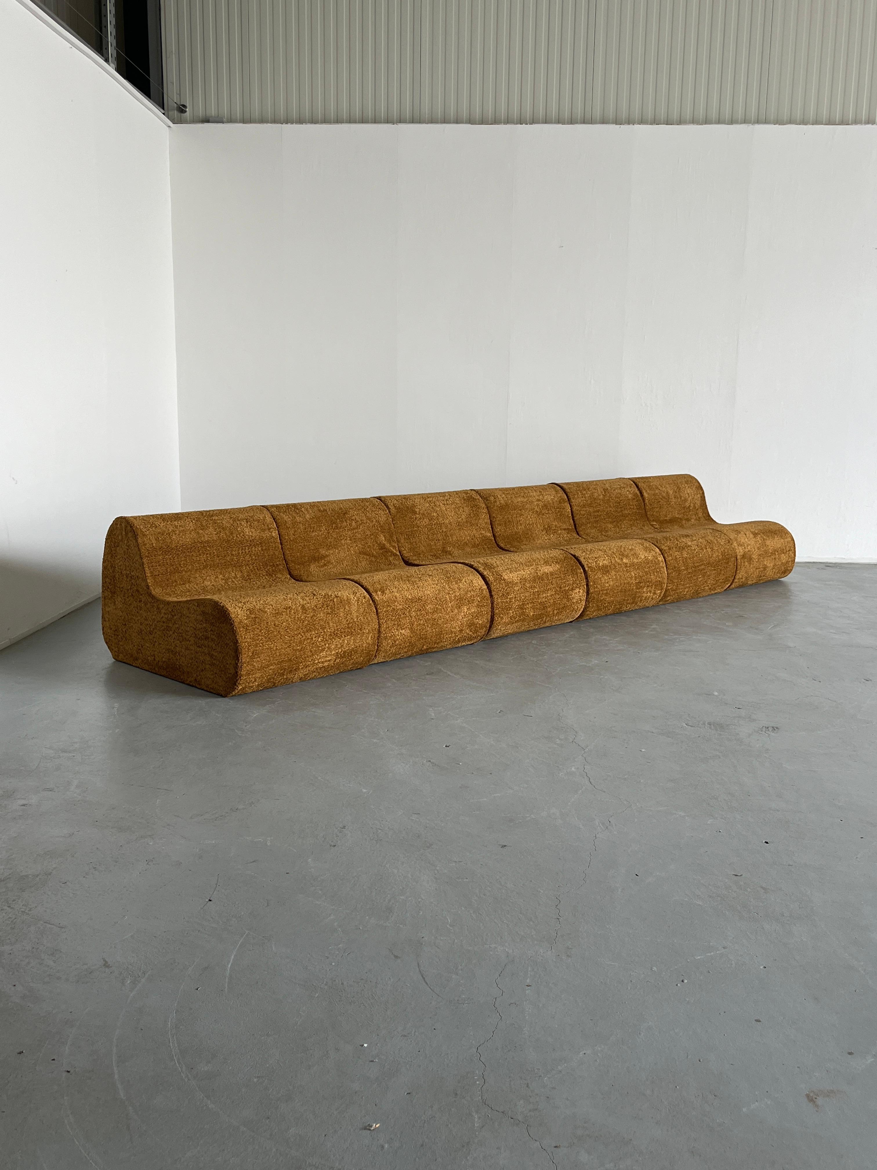 Italian Mid-Century Modular Sofa or Seating Set in Ochre Boucle, 1970s Italy 5