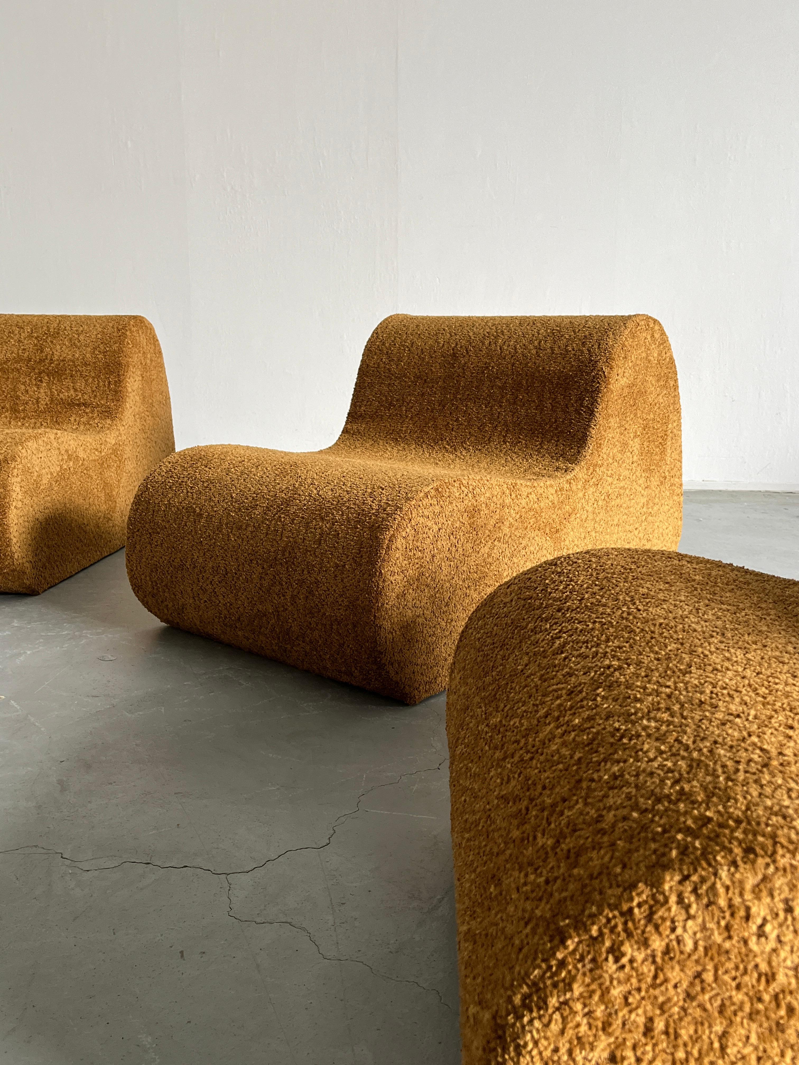Bouclé Set di divani o sedute modulari in bouclè ocra, anni '70, Italia in vendita