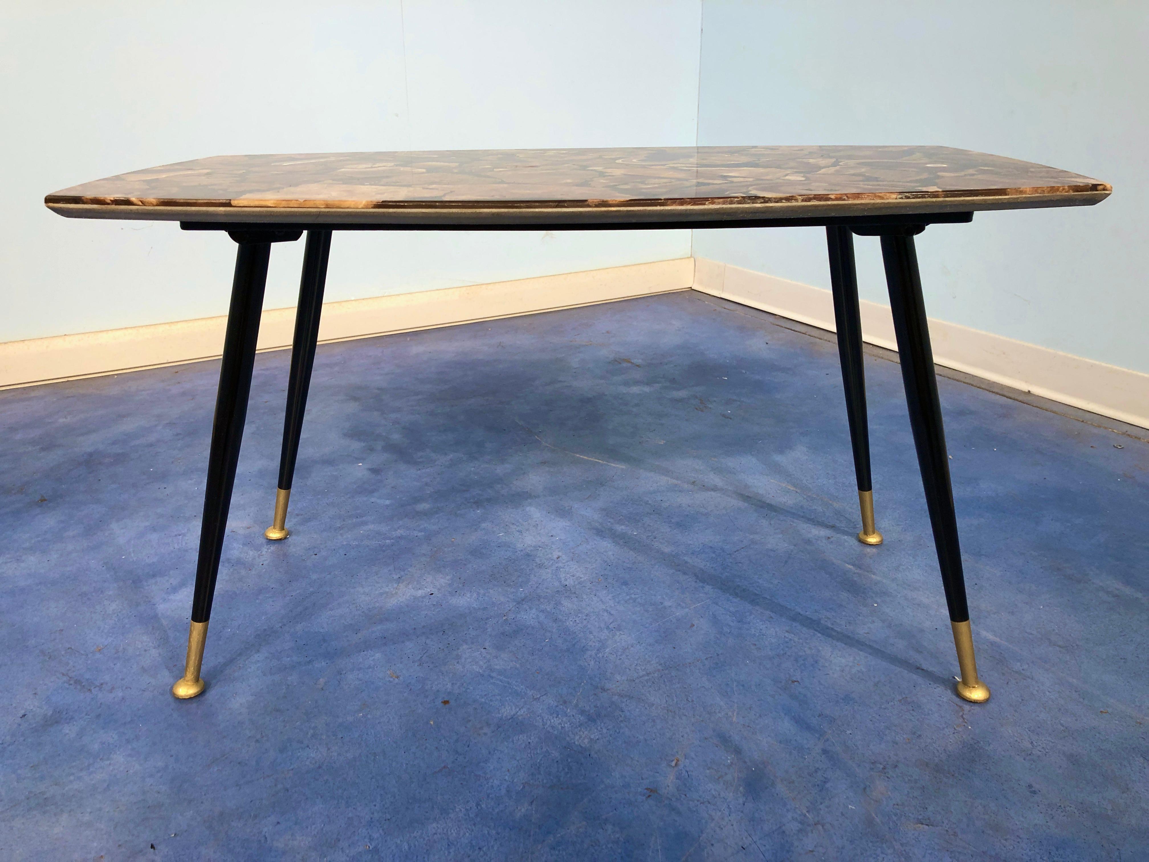 Italian midcentury coffee table with a spectacular mosaic marble top.
 