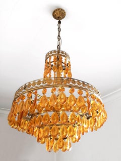 Italian Midcentury Murano Amber Glass Hollywood Regency Wedding Cake Chandelier