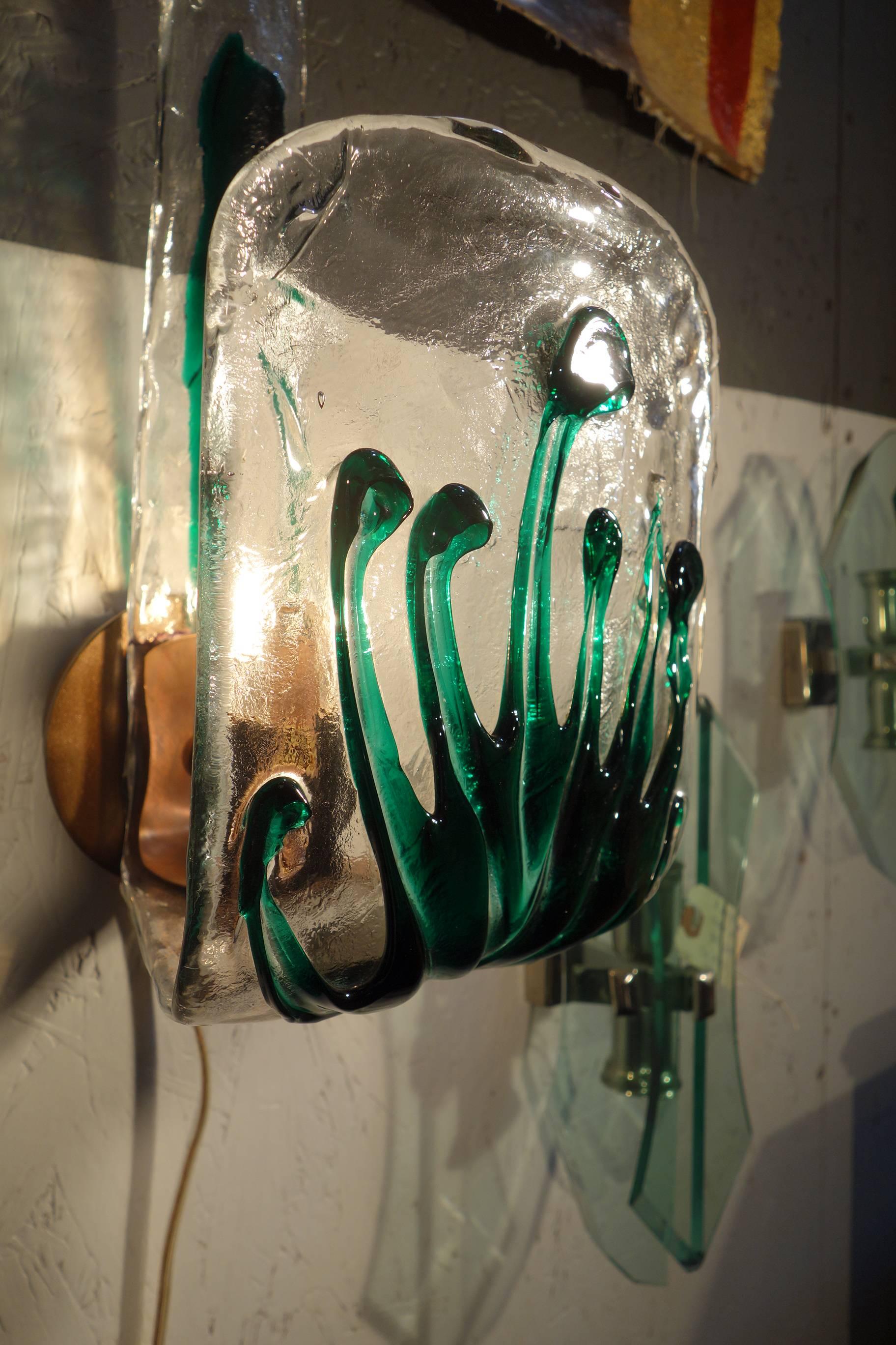 20th Century Italian Mid Century Murano Art Glass Sconces with Copper Finish 6 Available For Sale