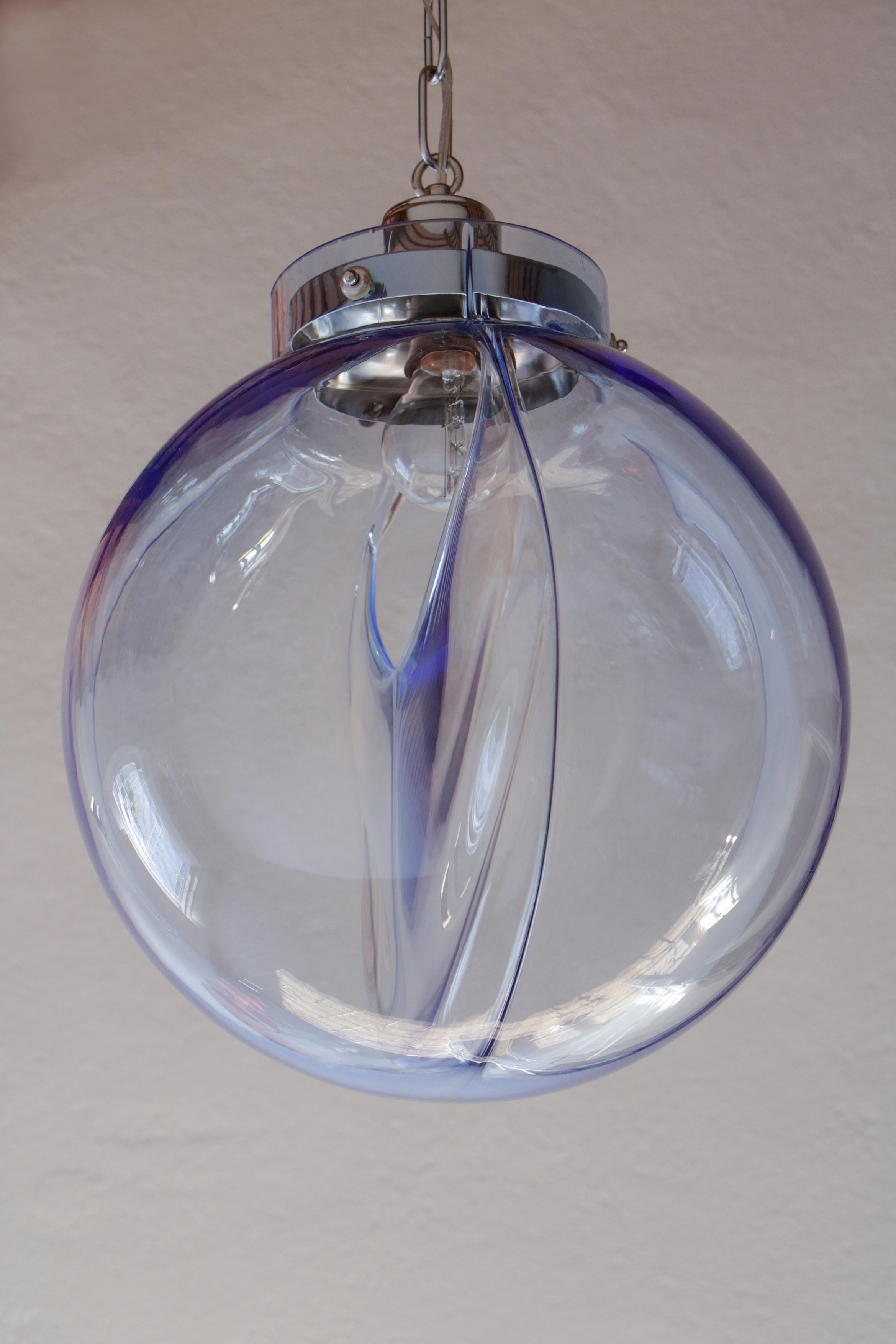 Brass Italian Mid-Century Murano Ball Glass Pendant Lamp by Toni Zuccheri, 1960s For Sale