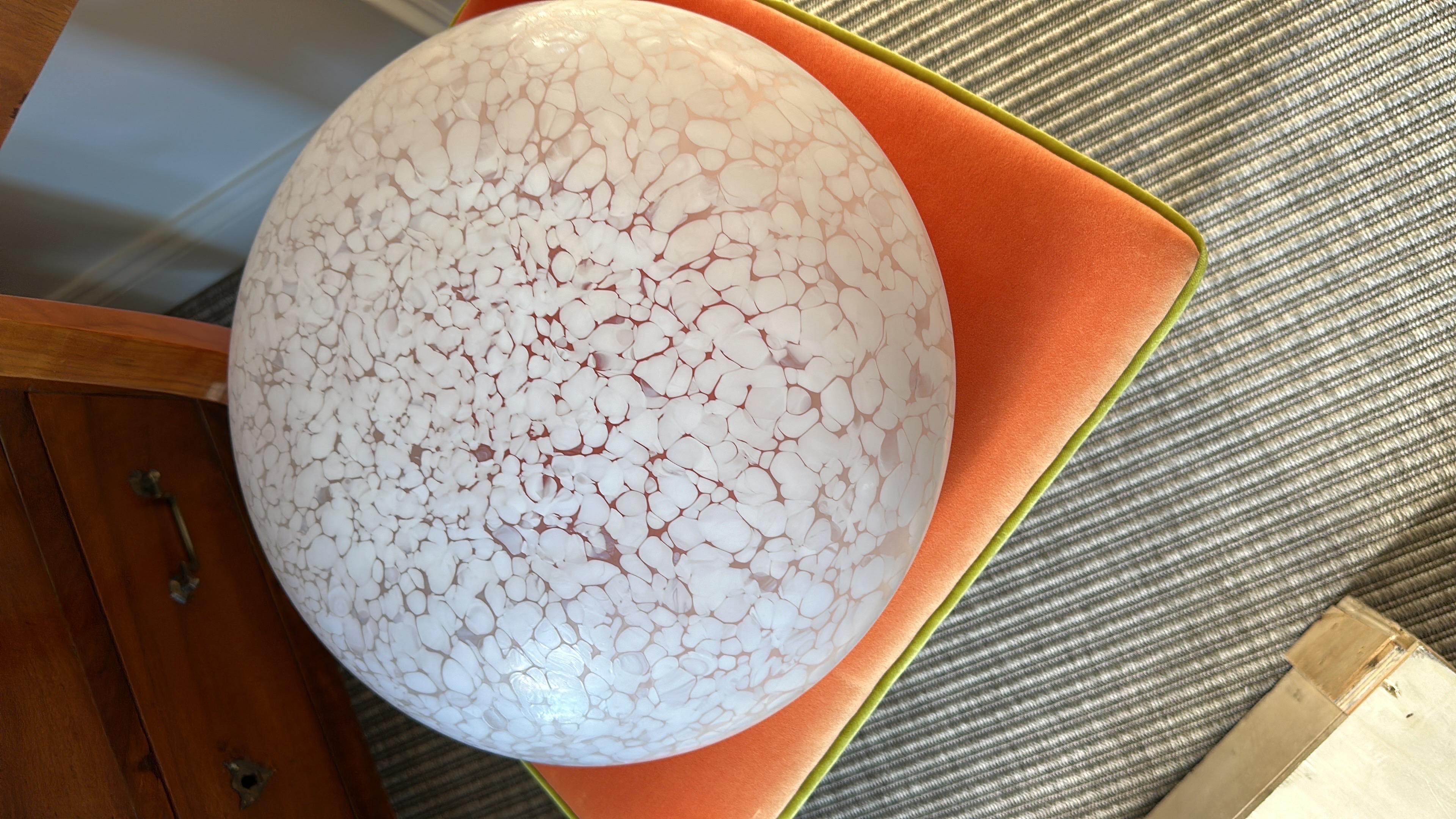 Italian Mid Century Murano Blown 'Maculato' White Flush Mounts Signed By Venini For Sale 7