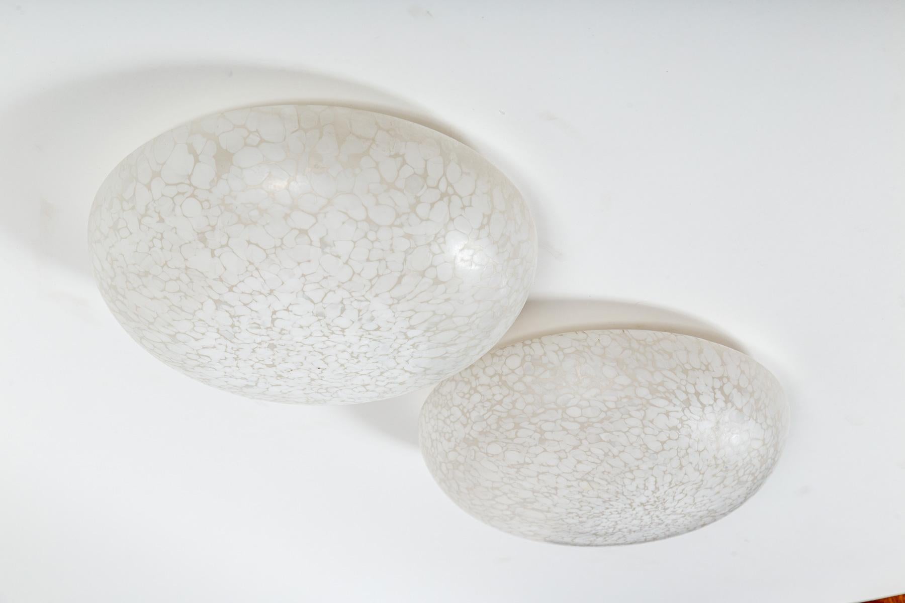 Mid-Century Modern Italian Mid Century Murano Blown 'Maculato' White Flush Mounts Signed By Venini For Sale