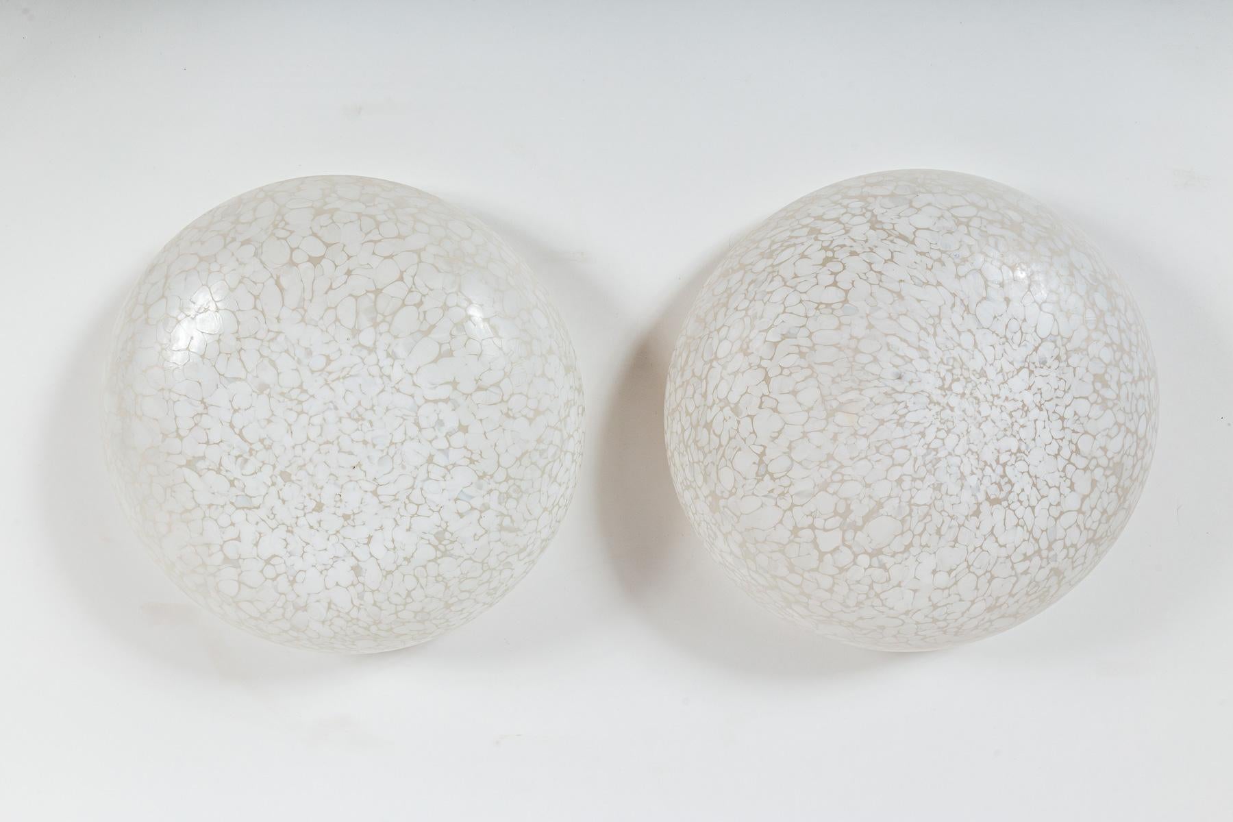 Mid-20th Century Italian Mid Century Murano Blown 'Maculato' White Flush Mounts Signed By Venini For Sale