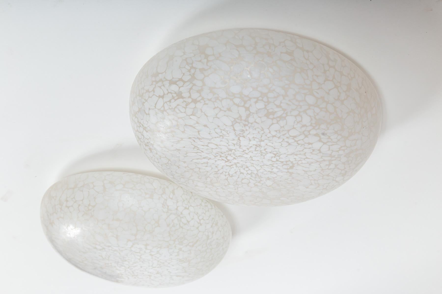 Blown Glass Italian Mid Century Murano Blown 'Maculato' White Flush Mounts Signed By Venini For Sale