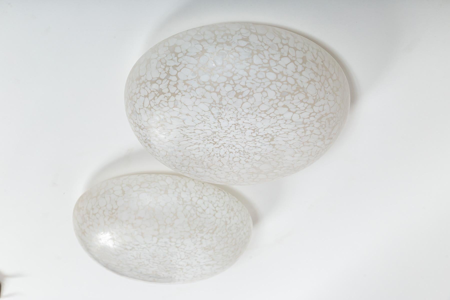 Italian Mid Century Murano Blown 'Maculato' White Flush Mounts Signed By Venini For Sale 1