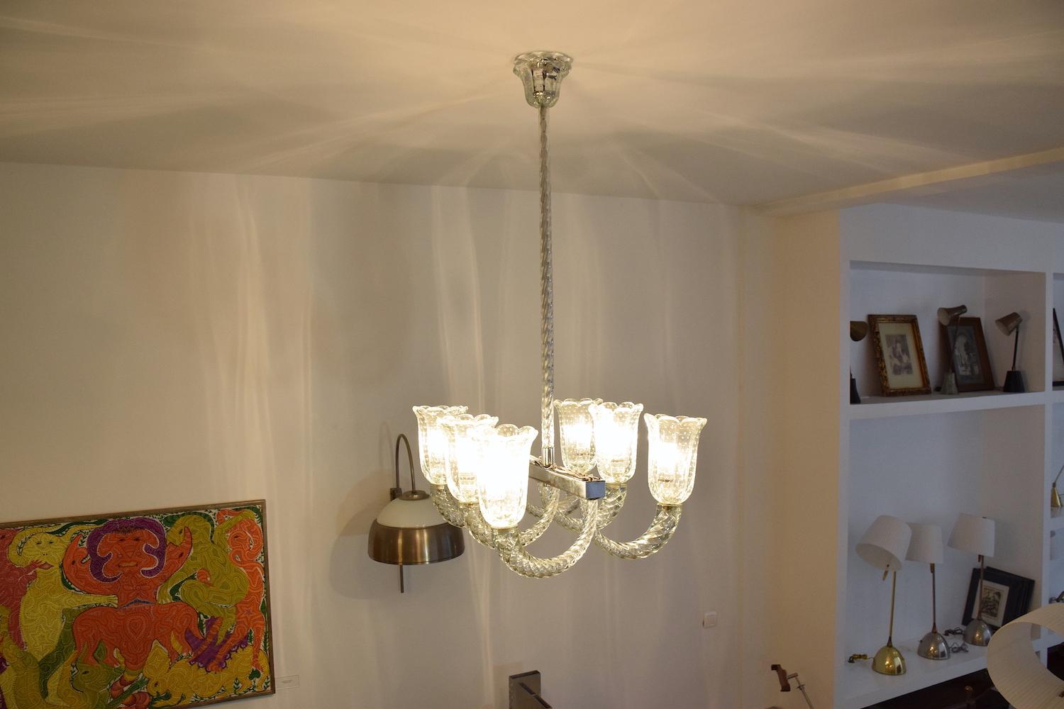Italian Midcentury Murano Chandelier by Barovier & Toso, 1940s In Good Condition In Paris, FR