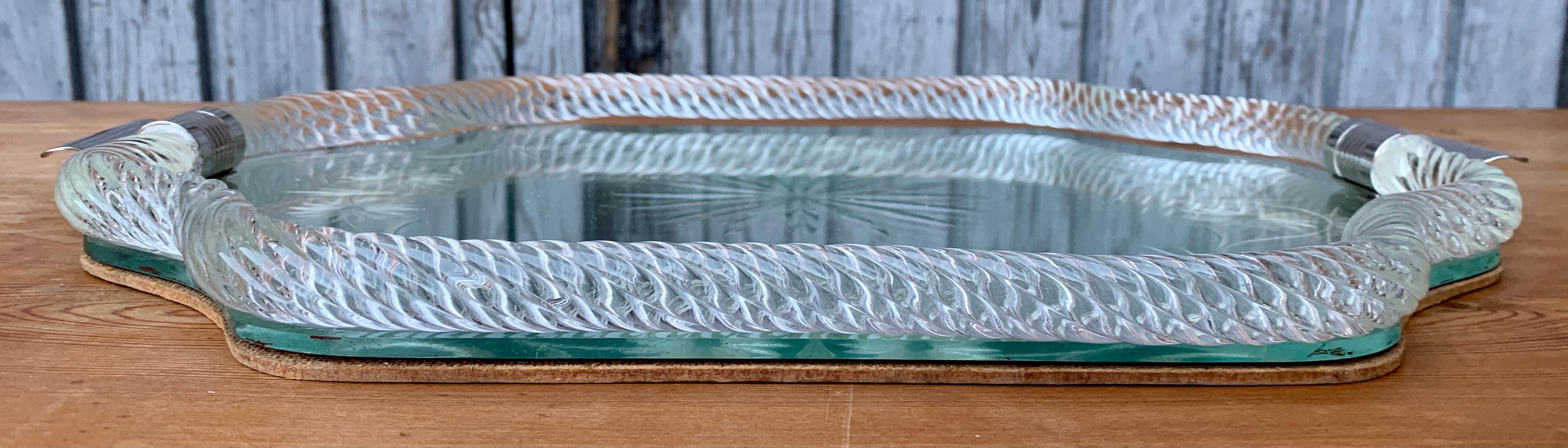 Italian Midcentury Murano Etched Glass Barware Serving Tray 1