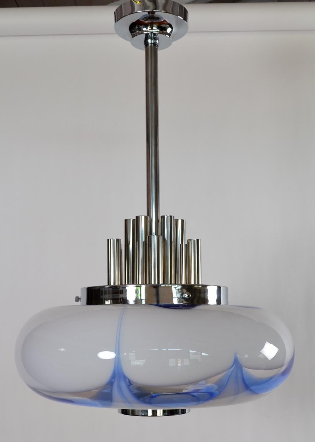 Italian Midcentury Murano Glass and Chrome Extra Large Ceiling Pendant, 1970s 12