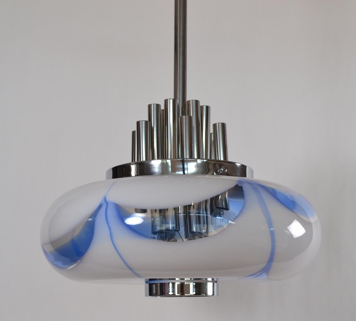 Late 20th Century Italian Midcentury Murano Glass and Chrome Extra Large Ceiling Pendant, 1970s