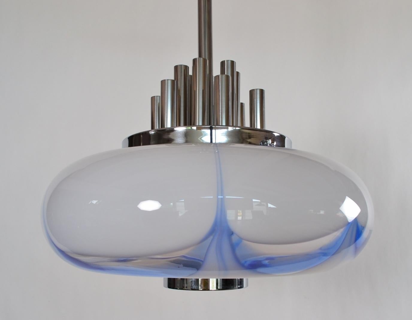Italian Midcentury Murano Glass and Chrome Extra Large Ceiling Pendant, 1970s 1