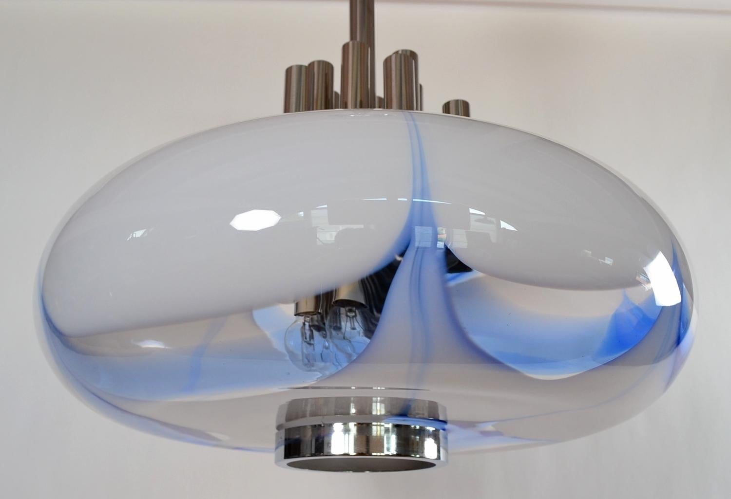 Italian Midcentury Murano Glass and Chrome Extra Large Ceiling Pendant, 1970s 2