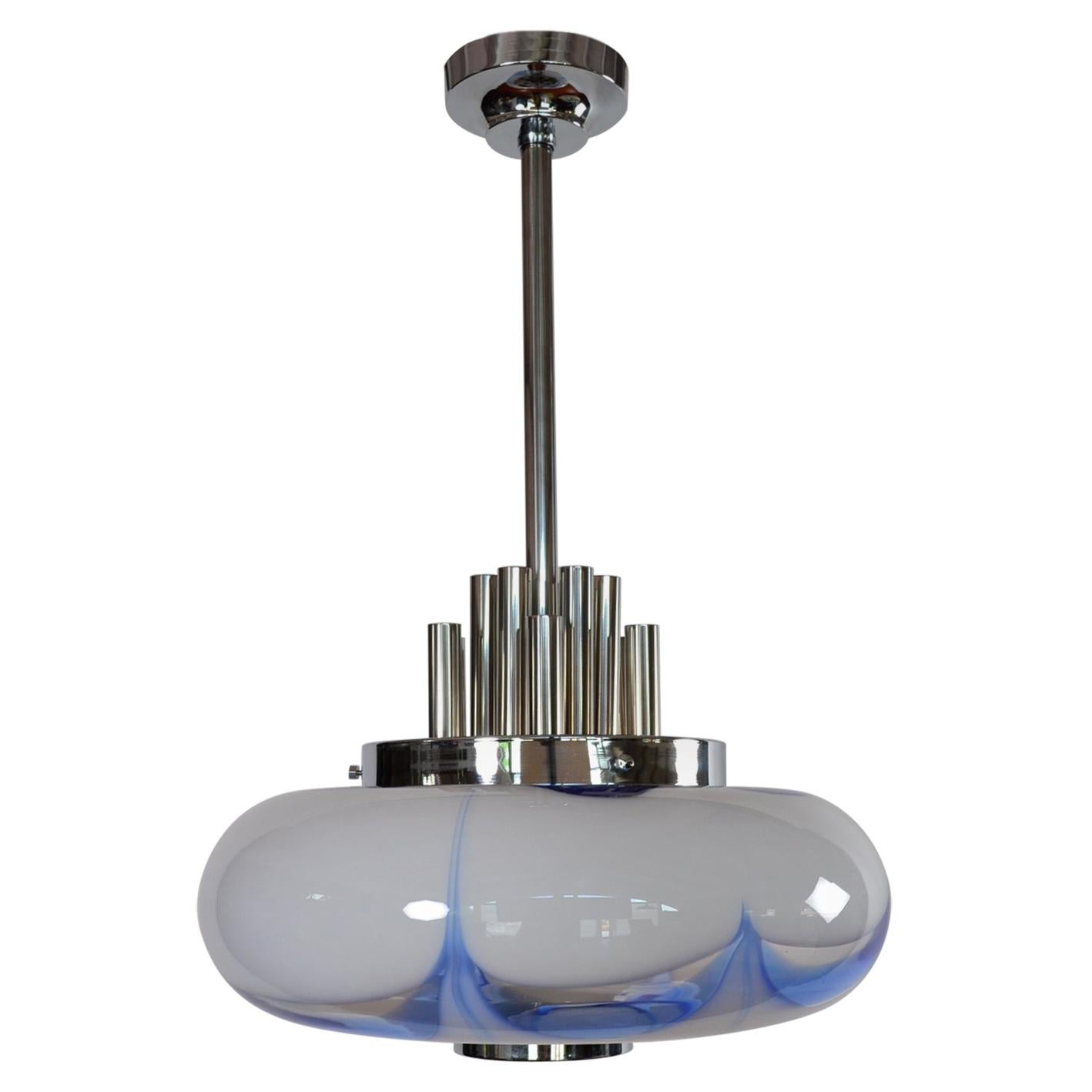 Italian Midcentury Murano Glass and Chrome Extra Large Ceiling Pendant, 1970s