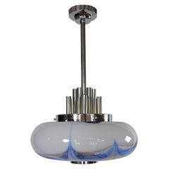 Vintage Italian Midcentury Murano Glass and Chrome Extra Large Ceiling Pendant, 1970s