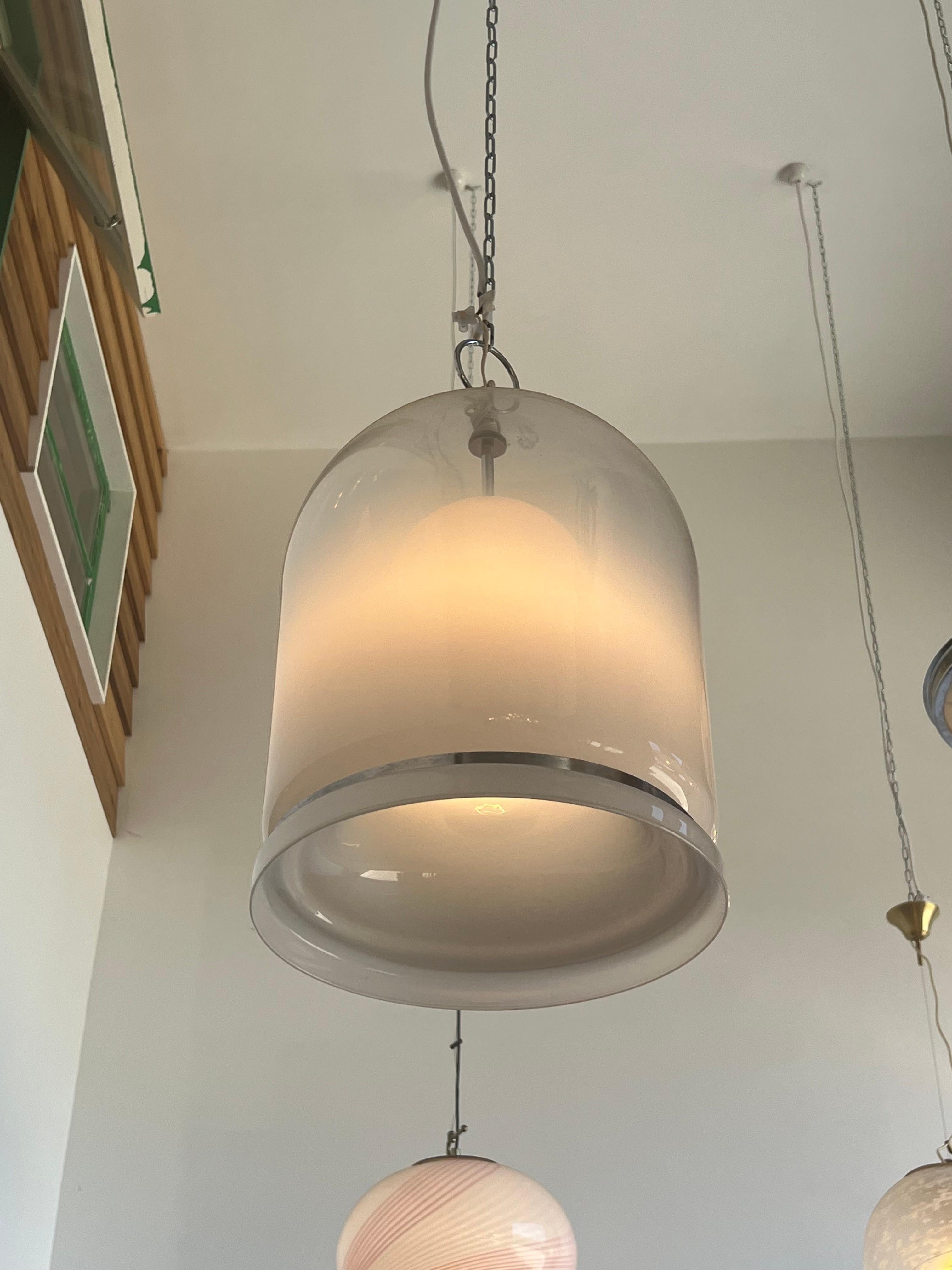 Hand-Crafted Italian Venini Mid Century Murano Glass Bell Pendant Light  For Sale
