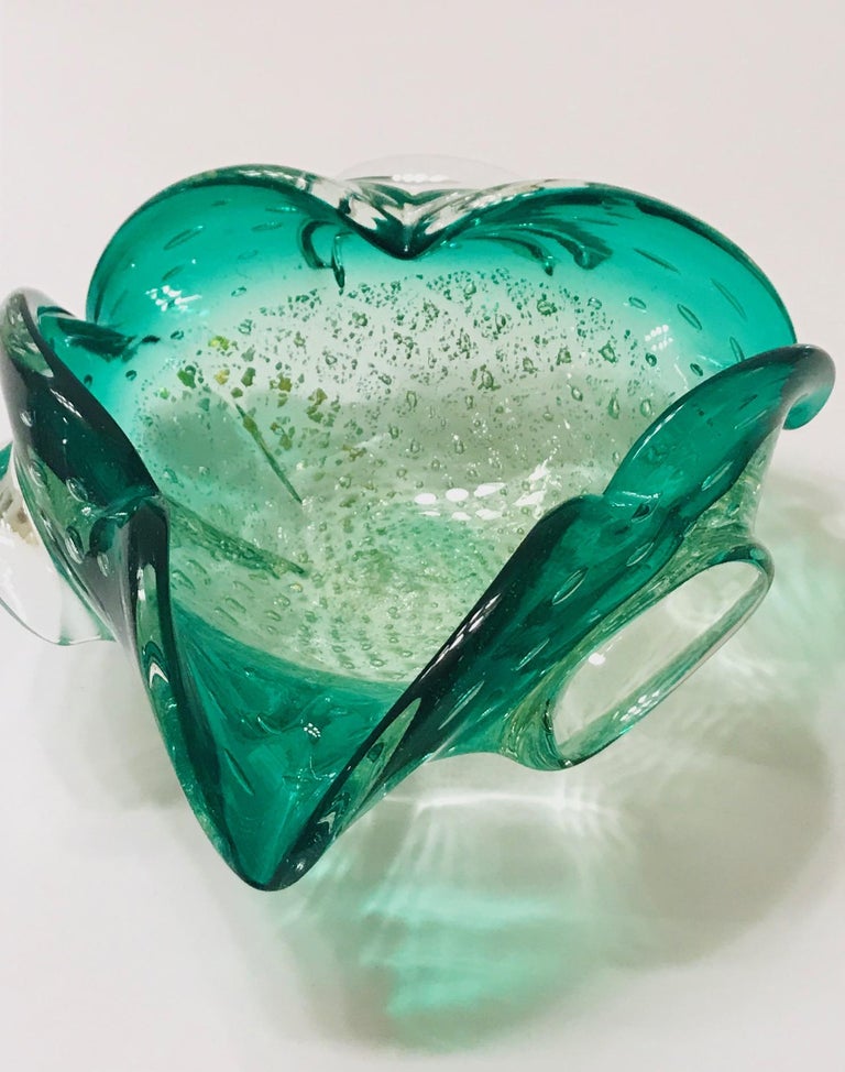 Hand-Crafted Mid-Century Modern Murano Ashtray or Bowl n Emerald Green, Italy, c. 1950's For Sale