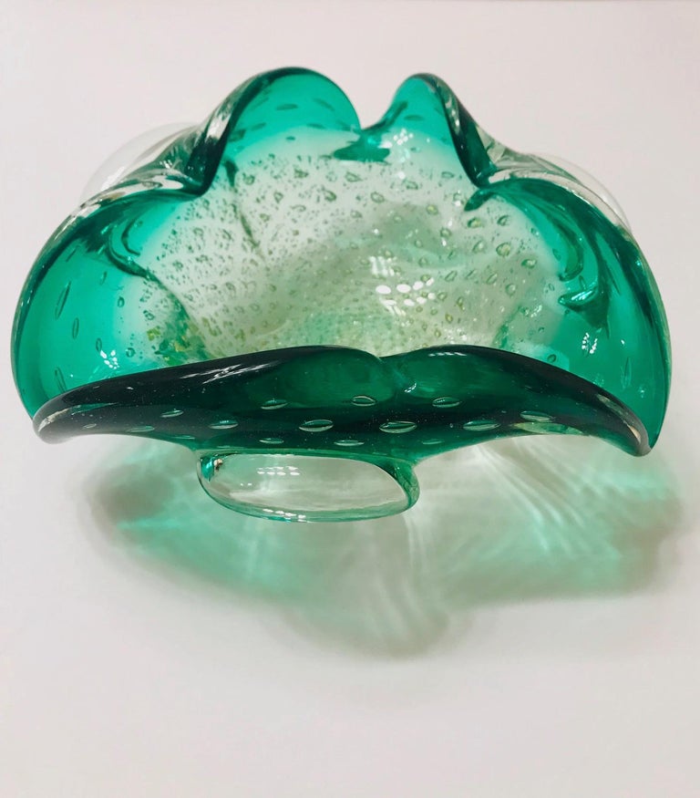 Art Glass Mid-Century Modern Murano Ashtray or Bowl n Emerald Green, Italy, c. 1950's For Sale