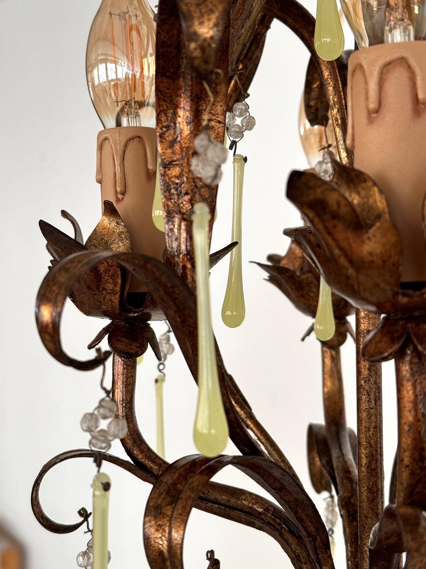Lustre italien du milieu du siècle dernier en verre de Murano doré avec gouttes de verre jaune, années 1960 en vente 5