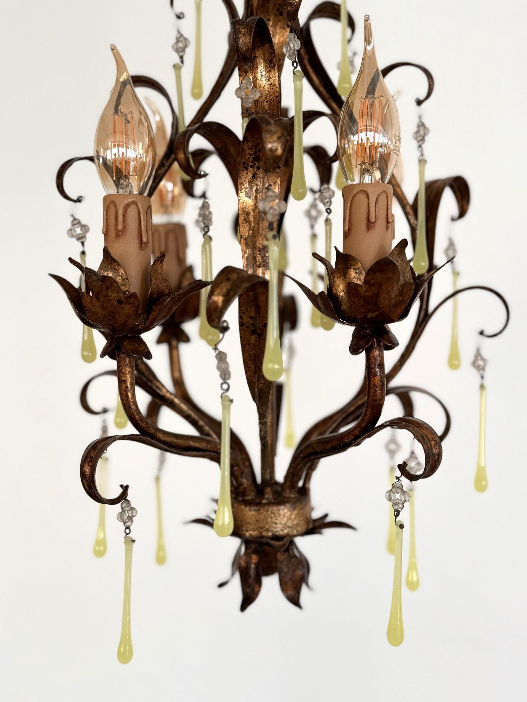 Lustre italien du milieu du siècle dernier en verre de Murano doré avec gouttes de verre jaune, années 1960 en vente 6