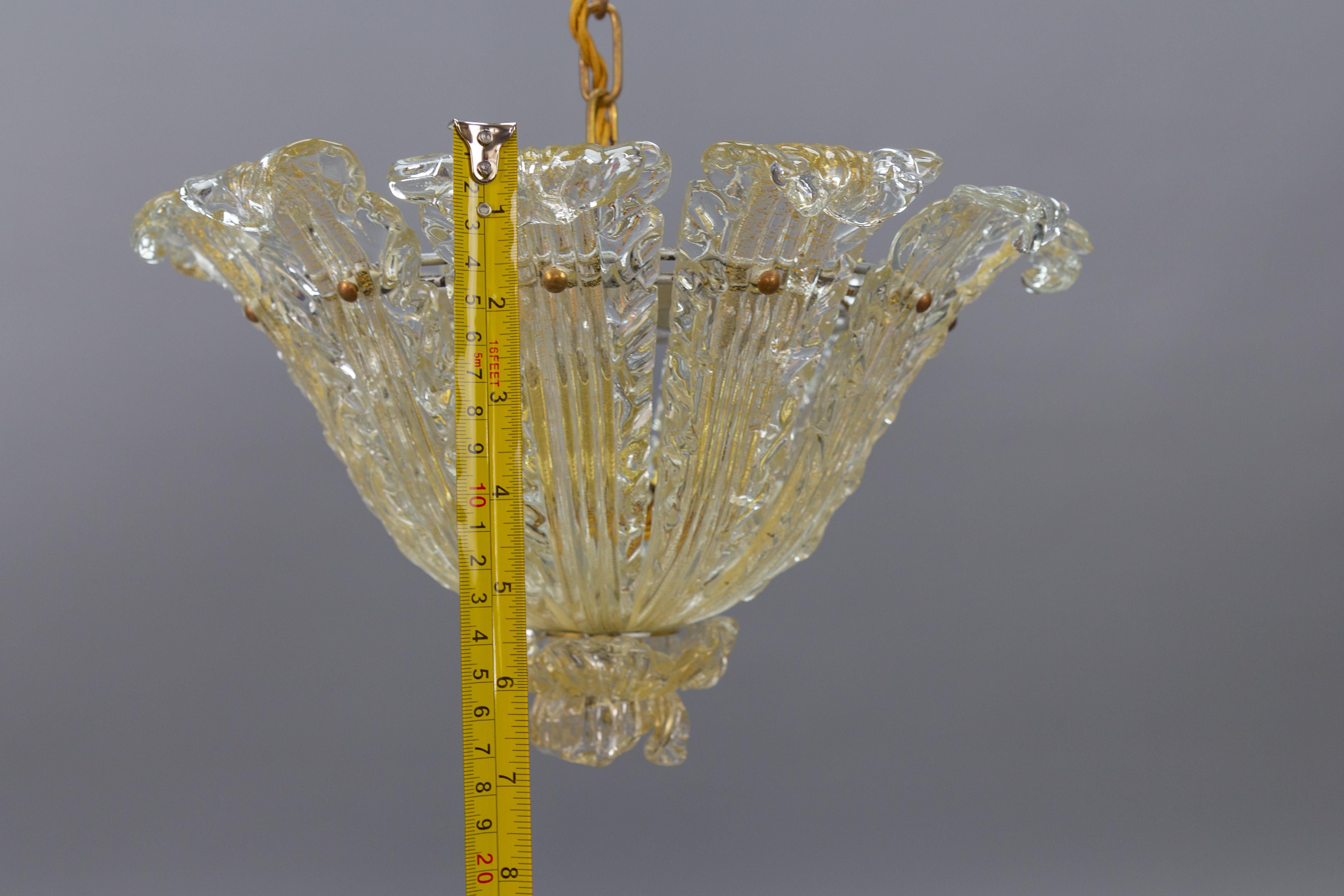 Italian Mid-Century Murano Glass Gold Inclusion Foliage Pendant Light, 1950s For Sale 13