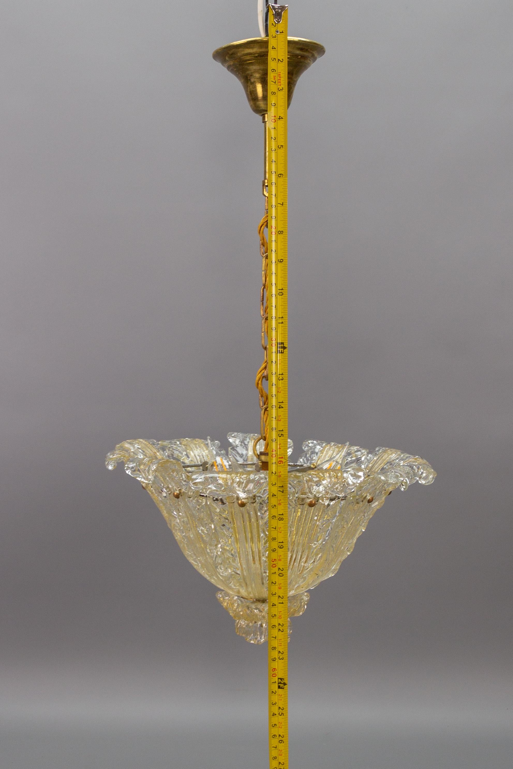 Italian Mid-Century Murano Glass Gold Inclusion Foliage Pendant Light, 1950s For Sale 14