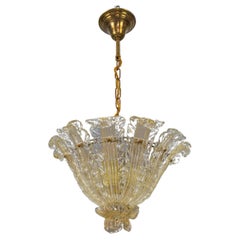 Italian Mid-Century Murano Glass Gold Inclusion Foliage Pendant Light, 1950s