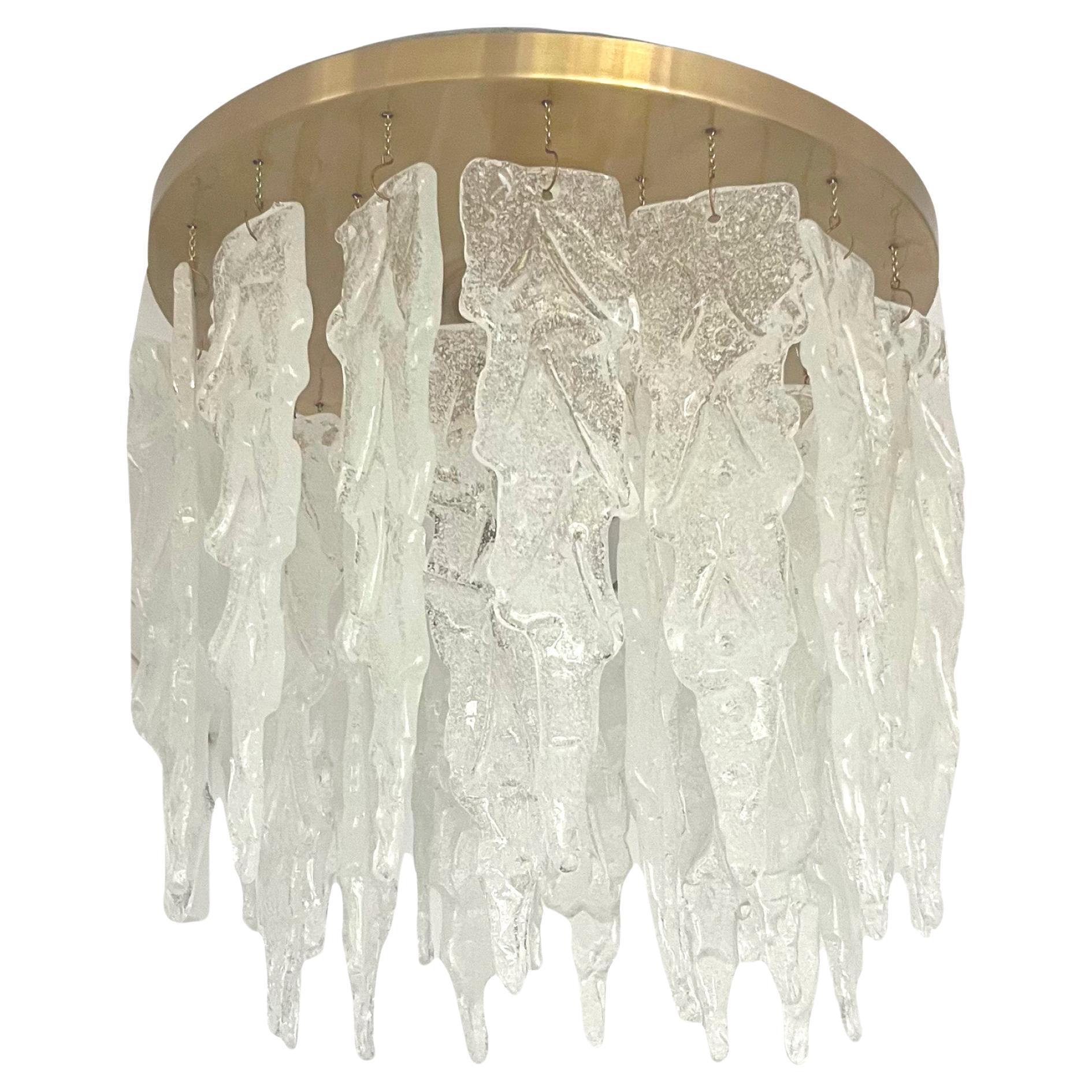 Italian Mid-Century Murano Glass Leaf Chandelier or Flushmount, 1970s For Sale