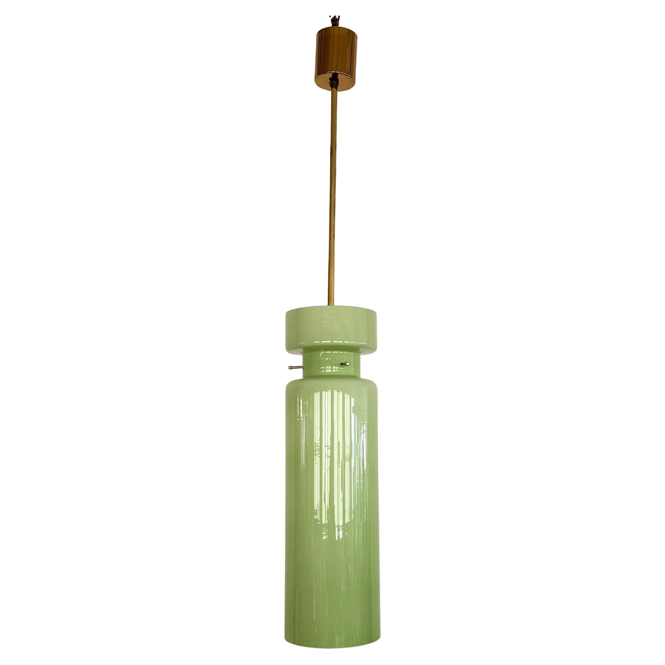 Italian Mid-Century Murano Glass Pendant Light in Kiwi Green by Vistosi, 1980s