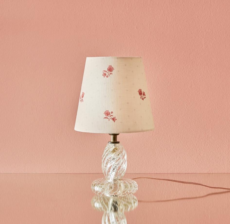 Beautiful Murano glass table lamp with new upholstered lamp shade.
