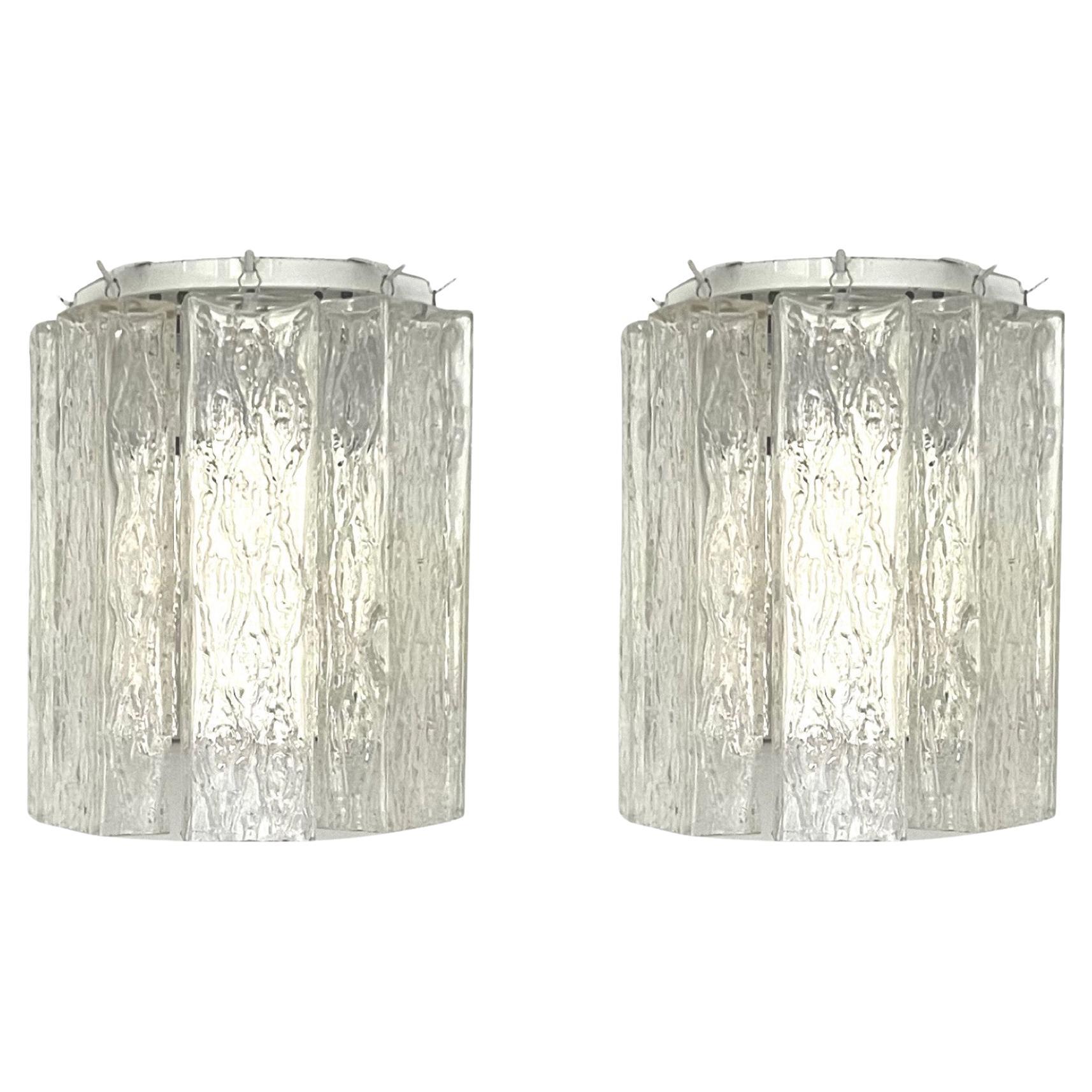 Italian Mid-Century Murano Pair of Wall Sconces by Zuccheri for Venini, 1970s For Sale