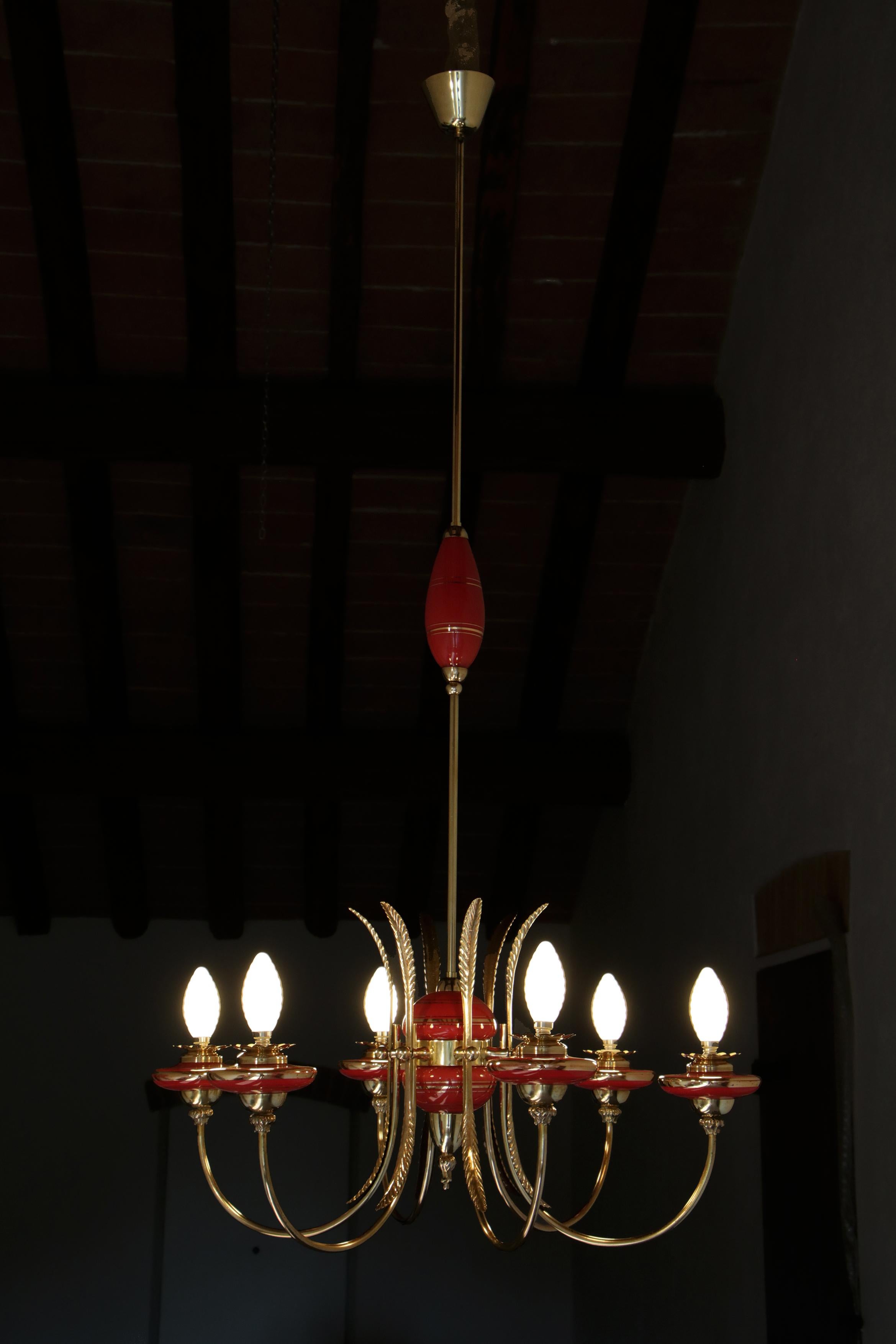 Italian Mid-Century Murano Red Glass Chandelier Gio Ponti Style, 1950s 8