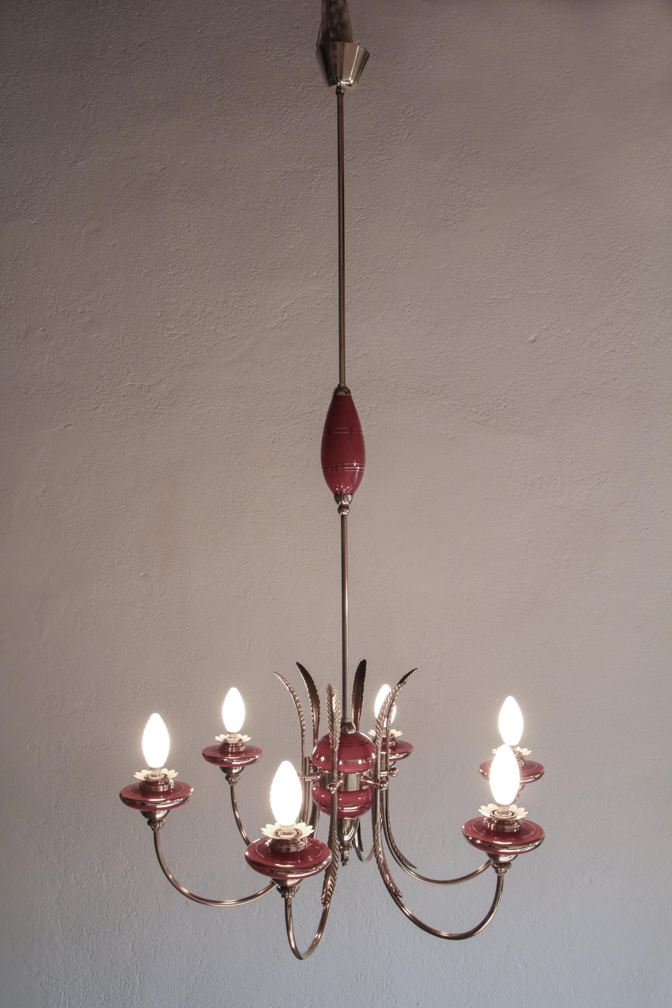 Italian Mid-Century Murano Red Glass Chandelier Gio Ponti Style, 1950s 9